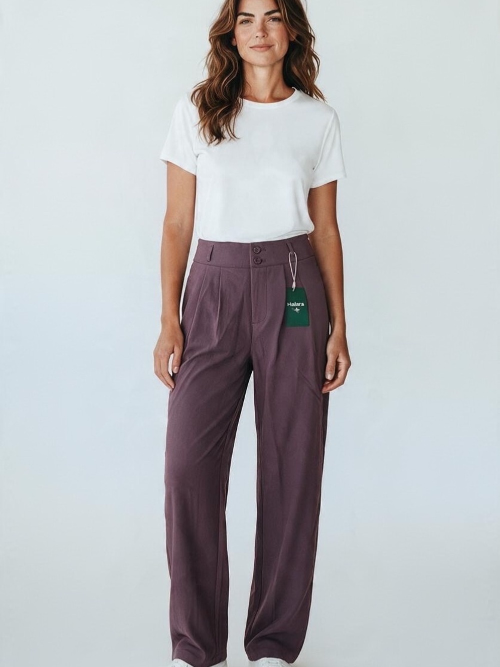 HALARA Wide-Leg High-Rise Pants in Plum
